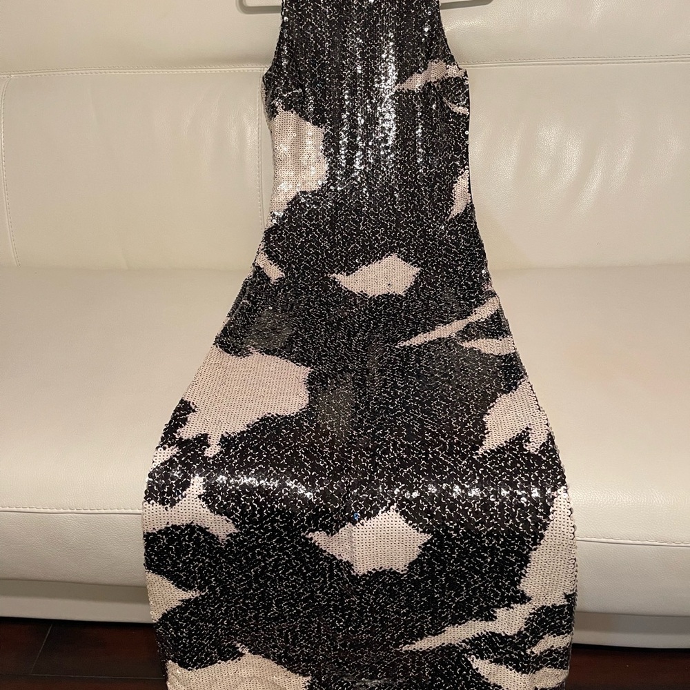 Alviero Martini Black and Cream Sequin Maxi Dress